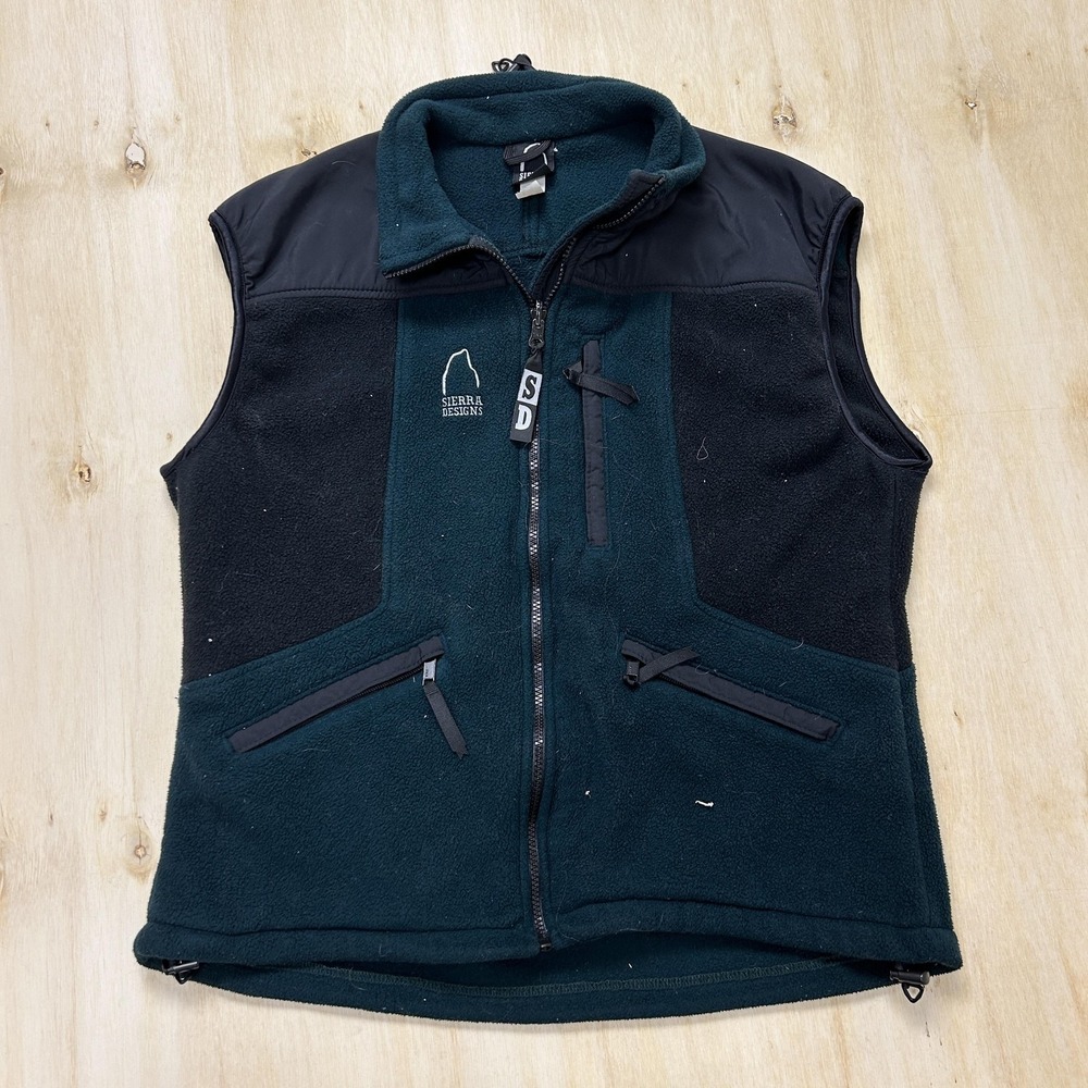 Sierra Designs Vest Mens Large Green Fleece Full Zip Pockets Outdoor Hiking